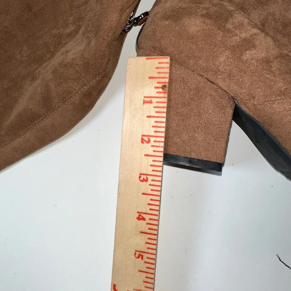 Tan Faux Suede Thigh High Boots Pointed Toe Sexy Over‎ the Knee Size 6.5/37 NEW